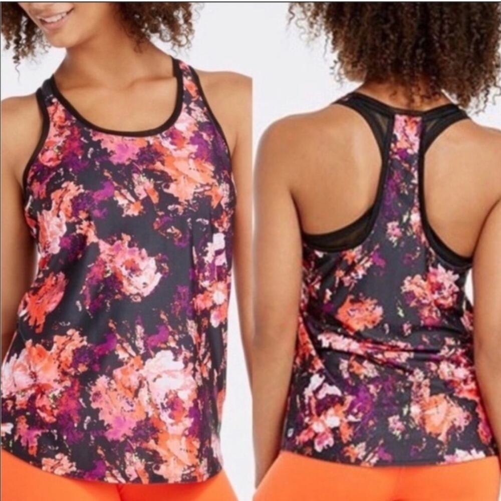 Fabletics Women's Floral Tank Top Athletic Athleisure Black Size Medium